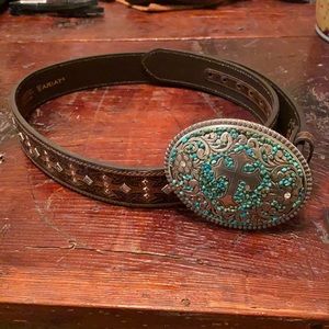 Ariat belt with turquoise cross buckle